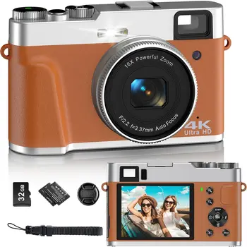 4K 48MP с автофокус, 32 GB SD карта | място за видеоблогинга със защита от разклащане, 16-кратно увеличение, малка дигитална камера за начинаещи